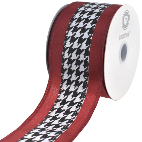 Houndstooth Crimson Christmas Wired Ribbon, 2-1/2-inch, 10-yard, Black/Red