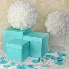 Homeford Nested Square Gift Boxes, Robin's Egg Blue, 5-inch, 6-inch, 7-inch, 3-piece, 1.5-inch White Satin Ribbon 10-yard