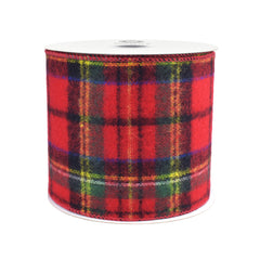Christmas Flannel Plaid Wired Edge Ribbon, Red/Blue/Green, 10-Yard