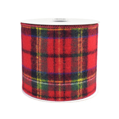 Christmas Flannel Plaid Wired Edge Ribbon, Red/Blue/Green, 10-Yard
