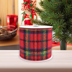 Christmas Flannel Plaid Wired Edge Ribbon, Red/Blue/Green, 10-Yard