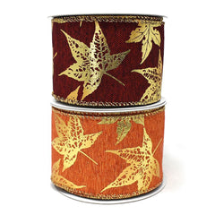 Gold Accent Leaves Wired Autumn Fall Ribbon, 2-1/2-Inch, 10-Yard