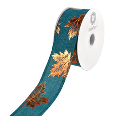 Copper Accent Fall Leaves Wired Ribbon, 1-1/2-Inch, 10-Yard