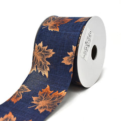 Copper Accent Leaves Wired Autumn Fall Ribbon, 2-1/2-Inch, 10-Yard