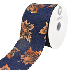 Copper Accent Fall Leaves Wired Ribbon, 2-1/2-Inch, 10-Yard