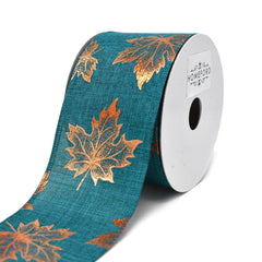 Copper Accent Leaves Wired Autumn Fall Ribbon, 2-1/2-Inch, 10-Yard