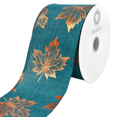 Copper Accent Fall Leaves Wired Ribbon, 2-1/2-Inch, 10-Yard