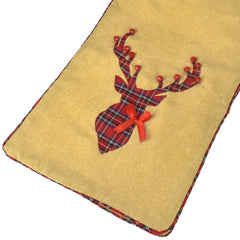 Christmas Plaid Reindeer Jingle Bells Table Runner, 72-inch, Natural