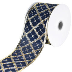 Christmas Glittered Cross Diagonal Metallic Edge Wired Ribbon, 2-1/2-inch, 10-yard