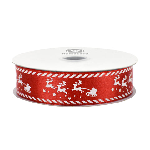 Christmas Santa Reindeer Sleigh Satin Ribbon, 10-yard