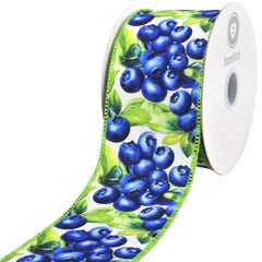 Spring Jumbo Blueberries Deluxe Wired Ribbon, 10-yard