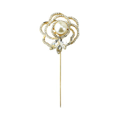 Rhinestone Pearl Rose Pins, 3-1/4-Inch, 3-Count - Gold