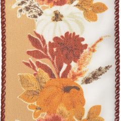 Autumn Pampas Pumpkins Satin Wired Ribbon, 10-yard
