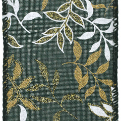 Christmas Pressed Branches Faux Linen Wired Ribbon, 2-1/2-inch, 10-yard