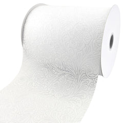 Embossed Flowers Hot Cut Edge Floral Wrap Ribbon, 6-inch, 25-yard