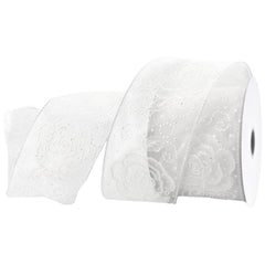 Sheer Organza Rose Pattern Glitter Dots Wired Ribbon, 2-1/2-inch, 10-yard