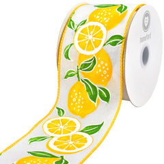 Spring Big Fresh Lemons Wired Ribbon, 2-1/2-inch, Yellow/White/Green, 10-yard