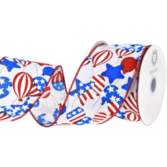 Independence Day Patriotic Balloons Satin Wired Ribbon, 2-1/2-inch, 10-yard