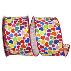 Colorful Rainbow Hearts Twill Wired Ribbon, 10-yard