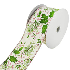 Canvas Holly Berries Wired Ribbon, 10-yard