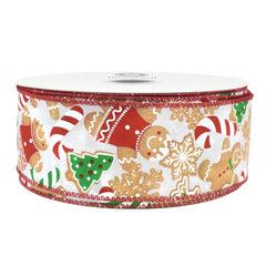 Christmas Cookie Candy Cane Satin Wired Ribbon, 2-1/2-inch, 50-yard