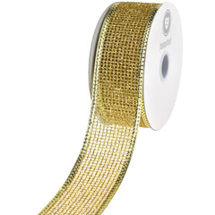 Christmas Glittered Net Metallic Edge Wired Ribbon, 1-1/2-inch, 10-yard