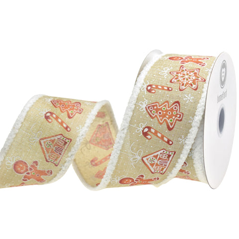 Christmas Figurine Ornaments Fuzzy Edge Wired Ribbon, 10-yard