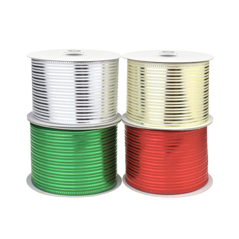 Christmas Vertical Grain Stripes Wired Ribbon, 10-yard