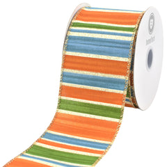 Glittered Fall Color Stripes Satin Wired Ribbon, 10-yard