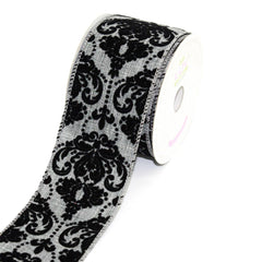 Canvas Ribbon with Flock Damask, 2-1/2-inch, 10 Yards
