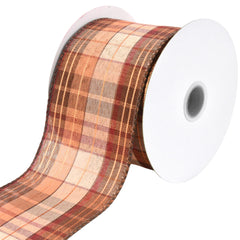 Autumn Chocolate Copper Plaid Wired Ribbon, 2-1/2-inch, 10-yard