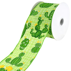 Blooming Cactus Faux Linen Wired Ribbon, 10-yard