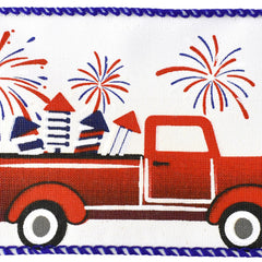 Patriotic Trucks and Campers Wired Ribbon, 2-1/2-inch, 10-yard