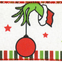 Christmas Monster Hand Ornaments Faux Linen Wired Ribbon, 2-1/2-inch, 10-yard