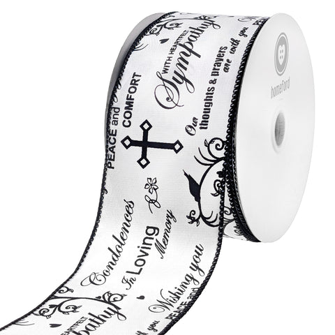 Words of Sympathy Wired Edge Ribbon, 2-1/2-inch, 25-yard
