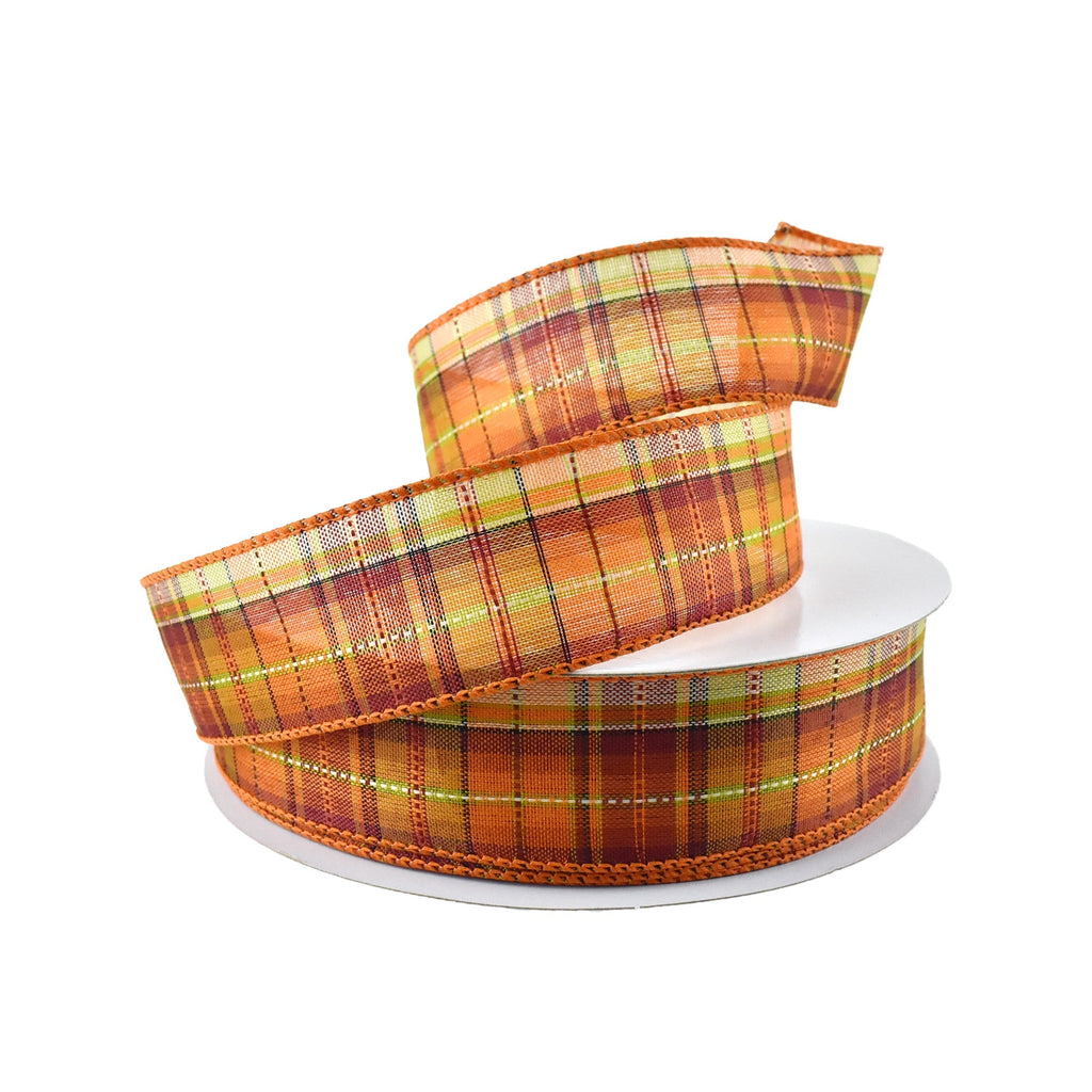 Intricate Plaid Wired Autumn Fall Ribbon, 1-1/2-Inch, 50-Yard