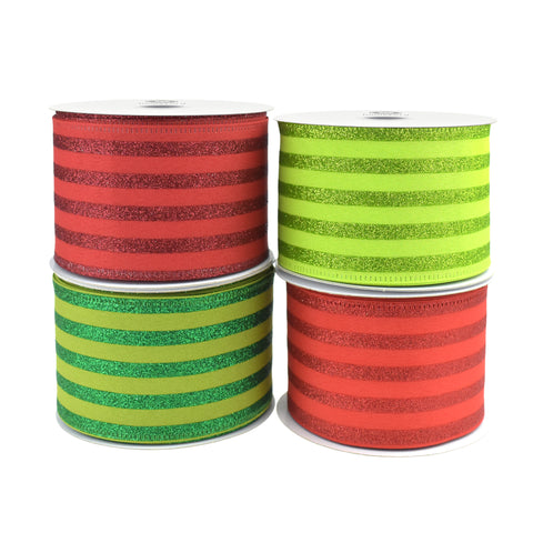 Christmas Ponche Cabana Stripes Wired Ribbon, 10-yard