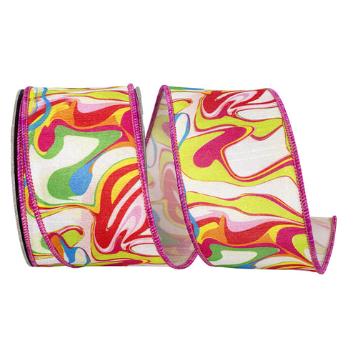 Abstract Bright Ink Mix Pattern Wired Ribbon, 2-1/2-inch, 10-yard
