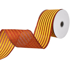 Cabana Stripes Faux Linen Wired Autumn Fall Ribbon, 10-yard, Dark Orange/Yellow