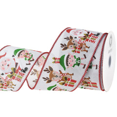 Christmas Waving Santa Elf and Reindeer Wired Ribbon, 2-1/2-inch, 10-yard