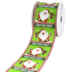 Christmas Jolly Waving Santa Satin Wired Ribbon, 2-1/2-inch, 10-yard