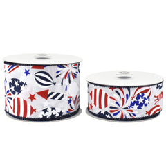 Patriotic Fireworks Balloons Celebration Wired Ribbon, 10-yard