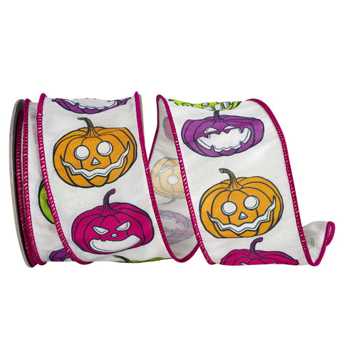 Halloween Colorful Jack-O-Lantern Dupioni Wired Ribbon, 2-1/2-inch, 10-yard