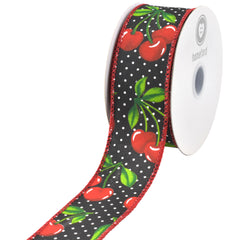 Polka Dot Cherries Wired Ribbon, 10-yard