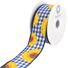 Sunflower Checkered Plaid Wired Ribbon, 10-yard