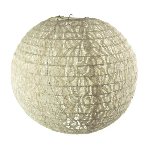 Vintage Lace Hanging Round Lantern, 10-inch, Ivory