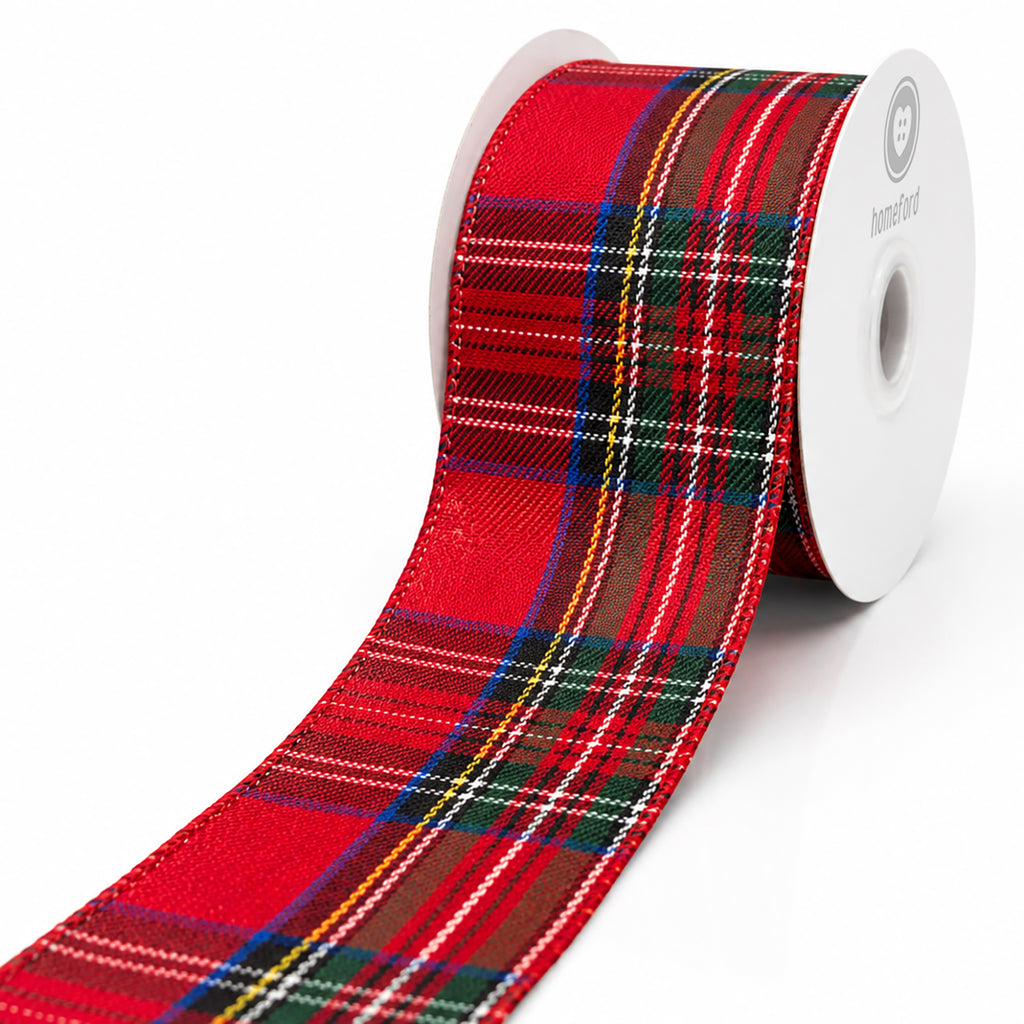 Traditional Multi Plaid Twill Wired Edge Ribbon, 2-1/2-inch, 10-yard