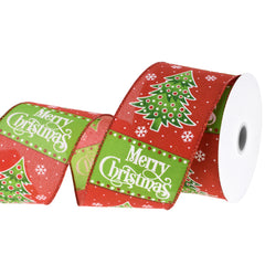 Merry Christmas Slogan Trees Wired Ribbon, 2-1/2-inch, 10-yard