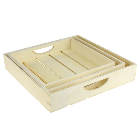 Wooden Craft DIY Slatted Tray Set, Assorted Sizes, 3-piece