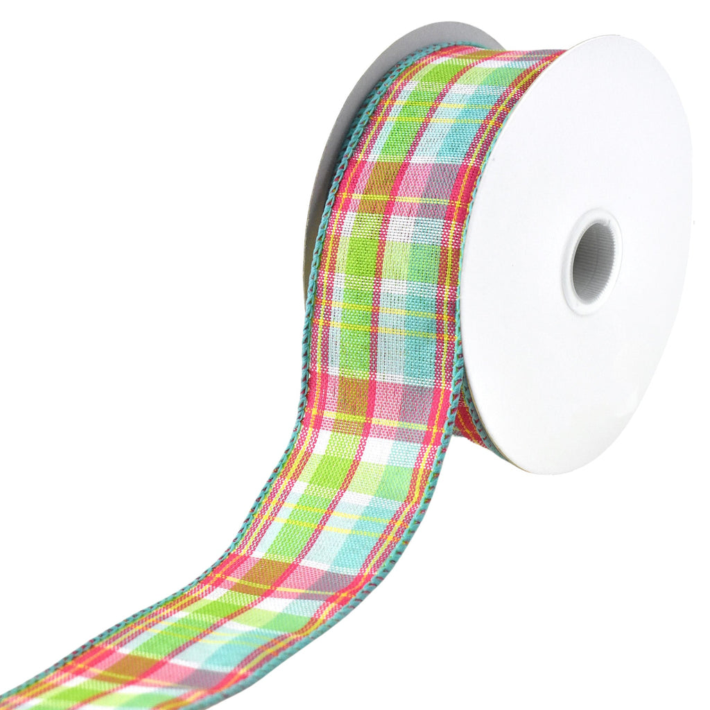 Spring Bertie Plaid Wired Ribbon, 10-yard